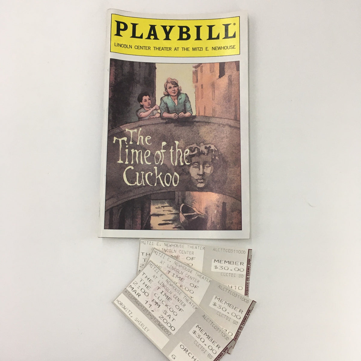 2000 Lincoln Center Theater 'The Time of the Cuckoo' Playbill featuring cast members and iconic theater imagery.