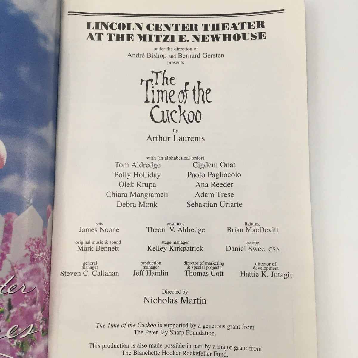 2000 Lincoln Center Theater 'The Time of the Cuckoo' program details including cast and production team information.