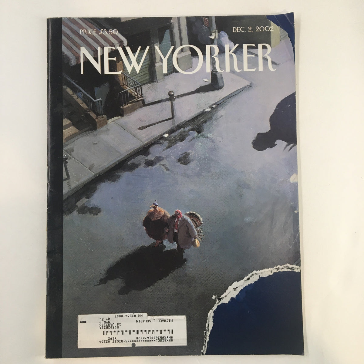 The New Yorker Full Magazine December 2, 2002 featuring the cover art 'Last-Minute Errand' by Michael Sowa, showcasing a carefully illustrated street scene.