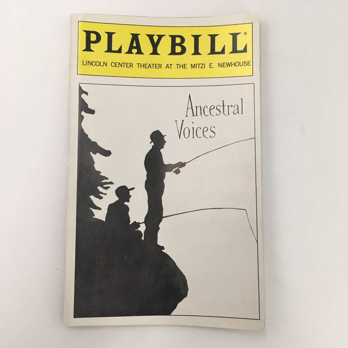 1999 Playbill for 'Ancestral Voices A Family Story' at Mitzi E. Newhouse Theatre featuring silhouettes of fishermen.