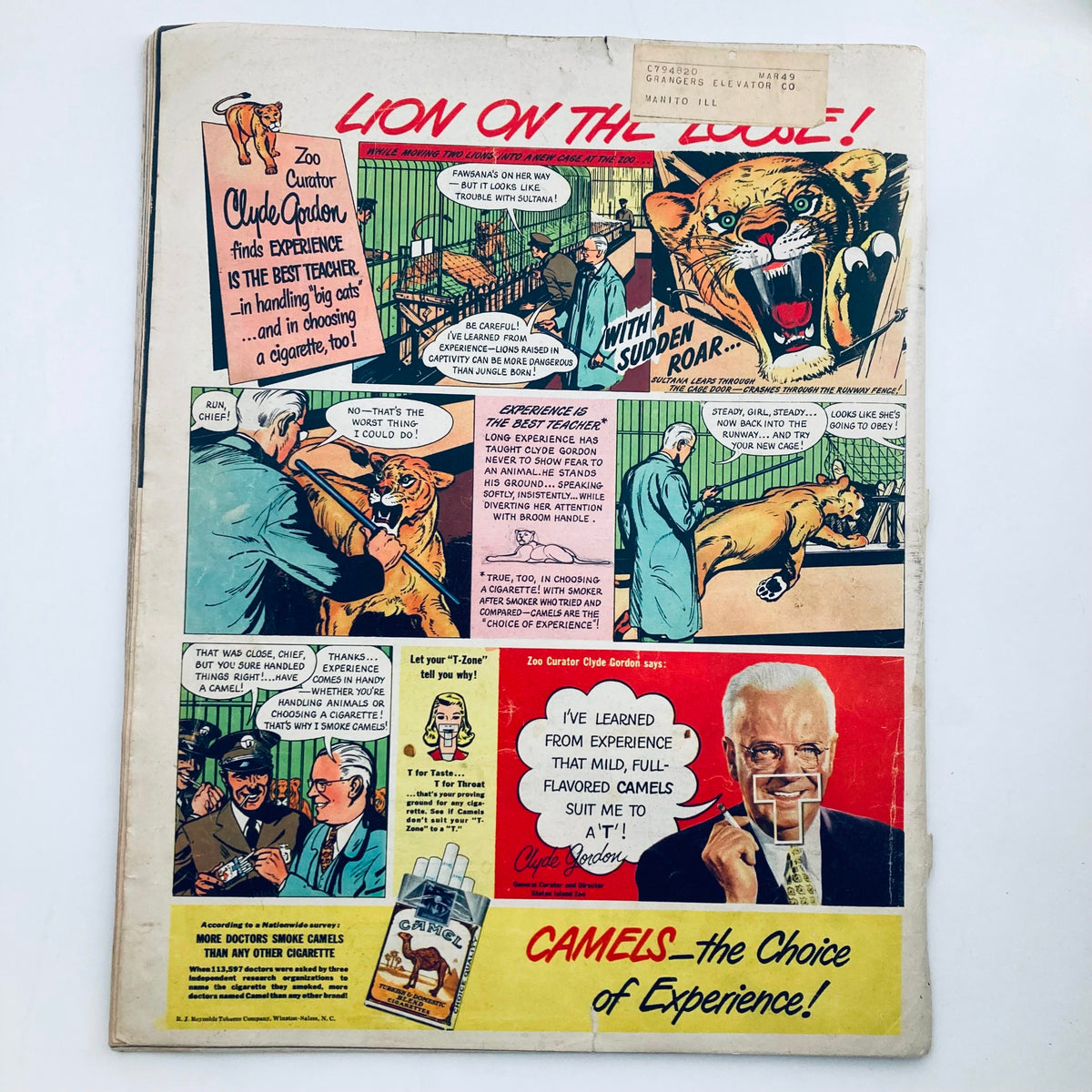 Back cover of VTG Look Magazine November 9, 1948, featuring an advertisement comic strip for Camel cigarettes.