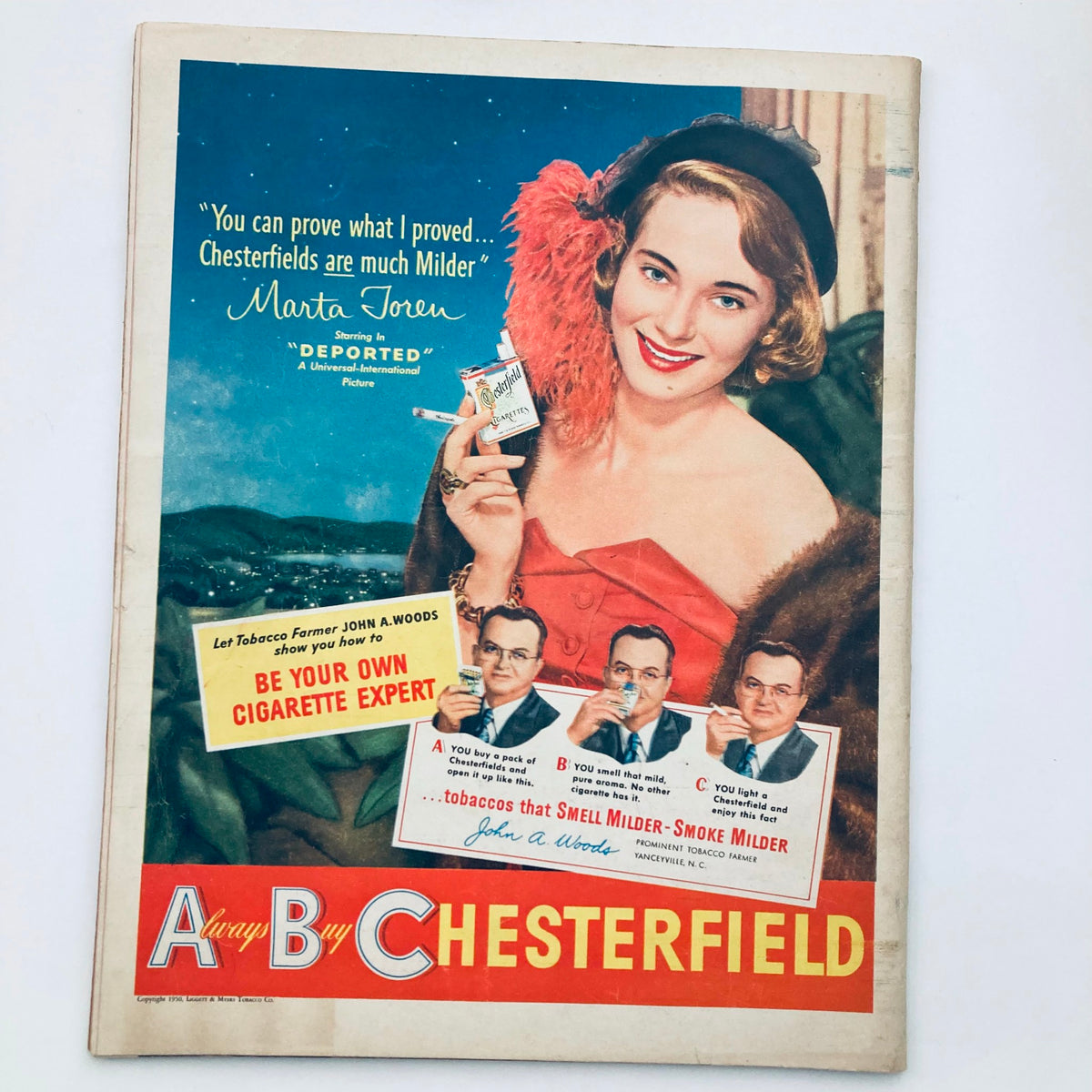 Cover of VTG Look Magazine July 4 1950, Vol 14 No. 14 featuring June Allyson and advertisements for Chesterfield cigarettes.