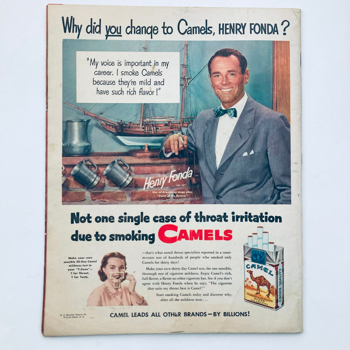 Vintage Look Magazine cover from January 15, 1952 featuring actor Henry Fonda promoting Camel cigarettes, showcasing mid-20th century advertising style.