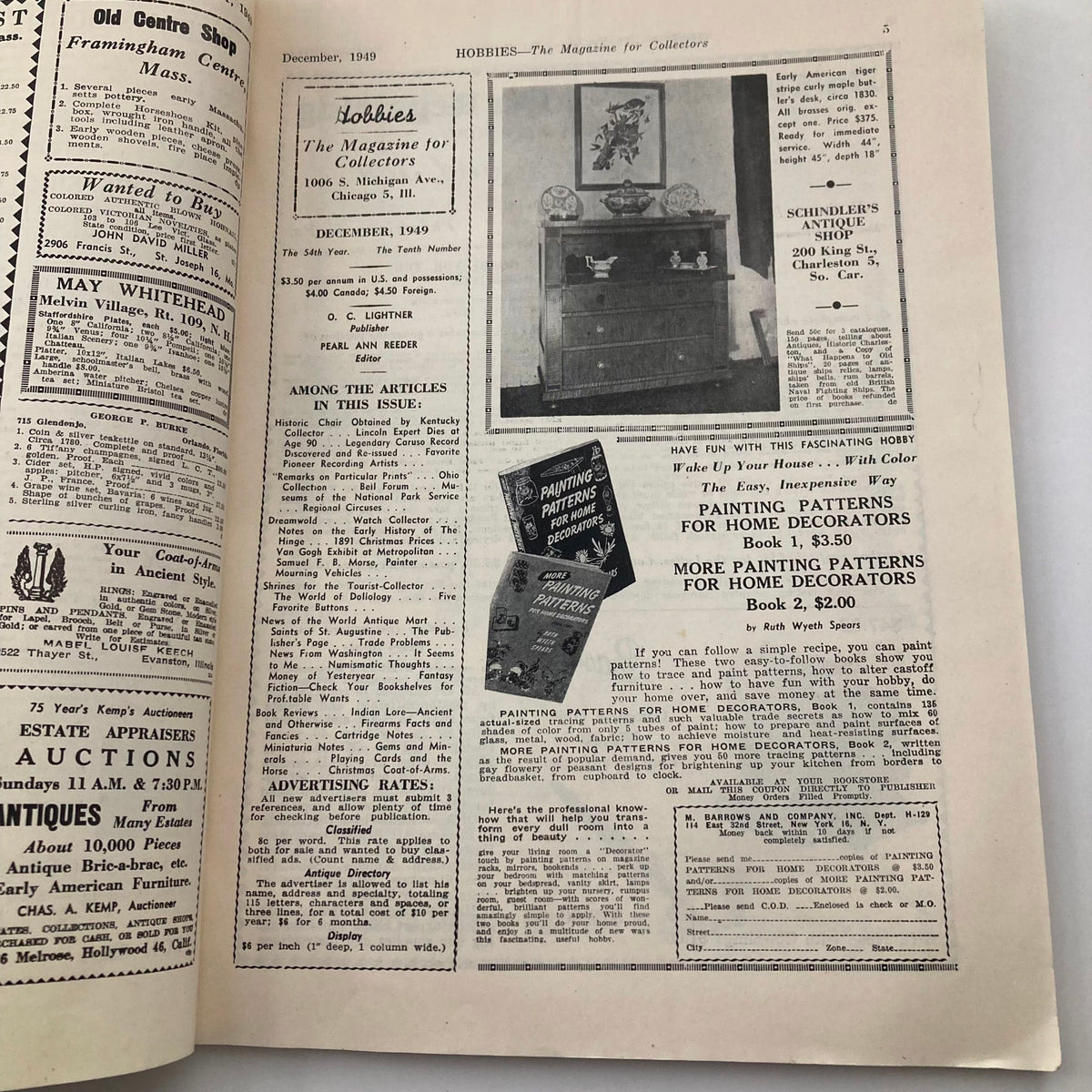 Interior page of VTG Hobbies Magazine December 1949 showcasing articles and advertisements relevant to collectors, enhancing the historical value of the magazine.