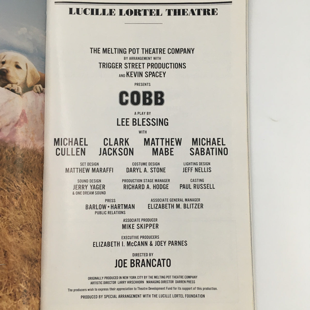 Cast and production details for 'Cobb', a play by Lee Blessing, included in the 2000 Playbill from Lucille Lortel Theatre.