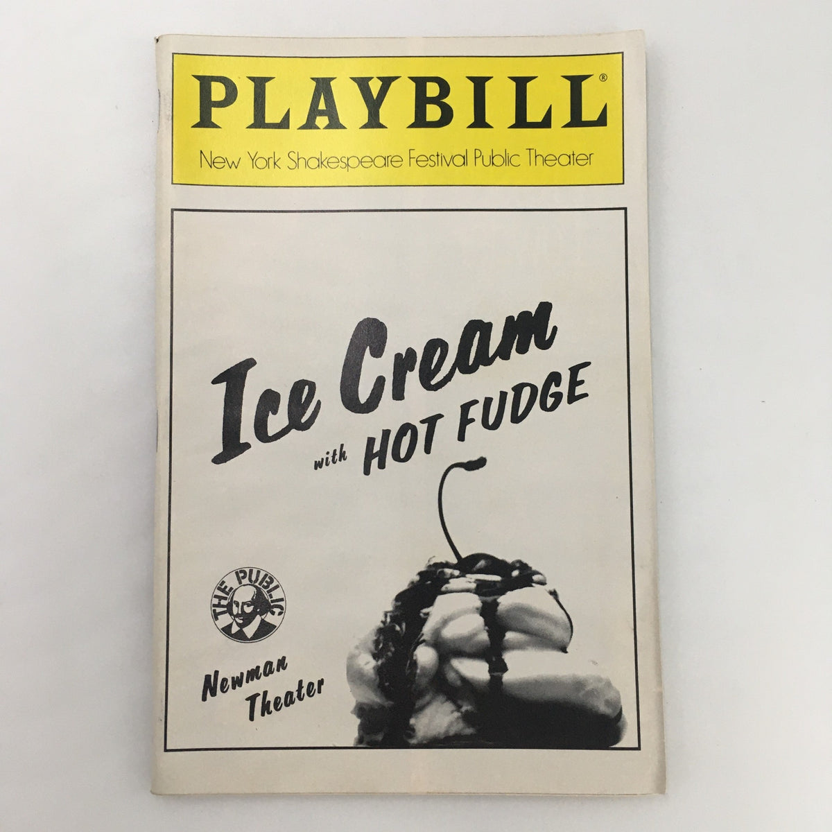 1990 Playbill for 'Ice Cream with Hot Fudge' by Caryl Churchill, showcasing the cover of the program from Newman Theater.