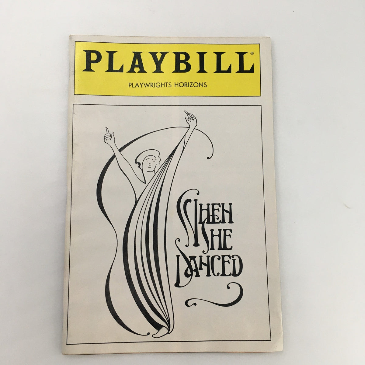 1990 Playbill for Playwrights Horizons production of 'When She Danced' by Martin Sherman, featuring a classic design with a stylized figure and theatrical motifs.