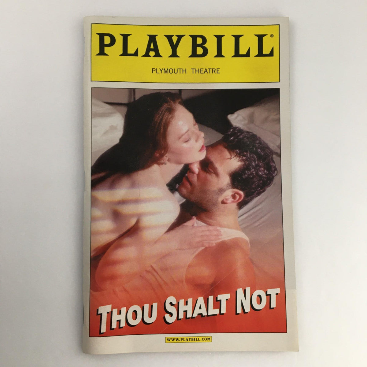 2001 Playbill for 'Thou Shall Not' featuring an intimate scene, showcasing the Plymouth Theatre production directed by Susan Stroman. A collectible item reflecting Broadway's artistry and storytelling.