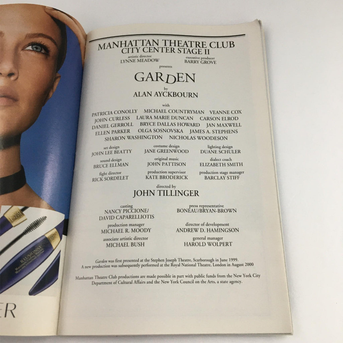 Credits page of the 2002 Playbill for Garden by Manhattan Theater Club, listing key cast and production staff details.