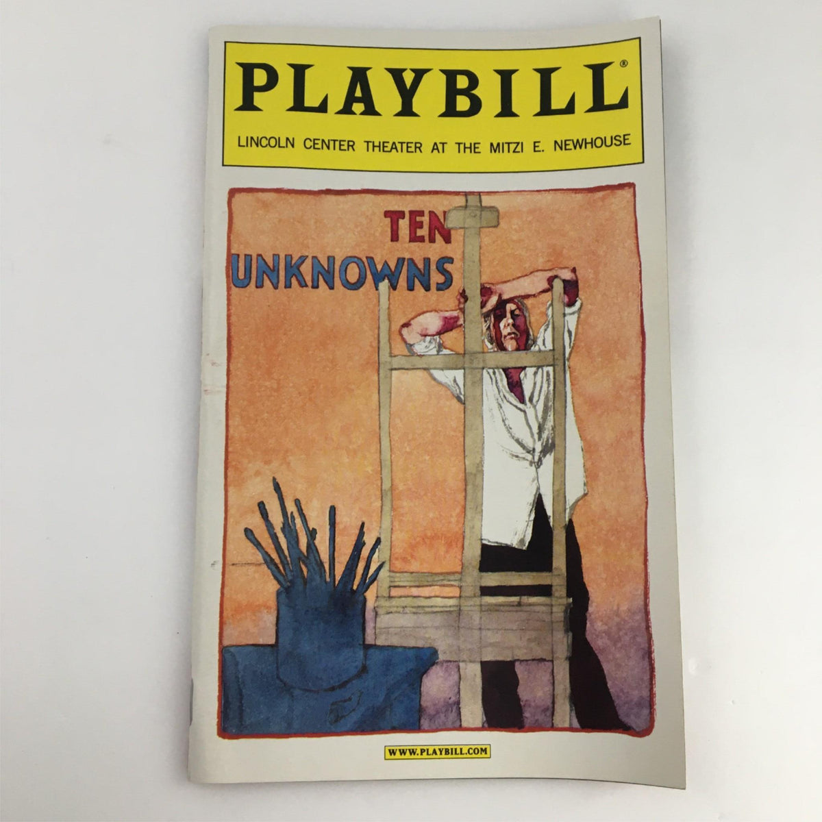 2001 Playbill The Unknowns by Lincoln Center Theater at the Mitzi E. Newhouse, displaying the vibrant cover artwork with the title 'Ten Unknowns' prominently featured.