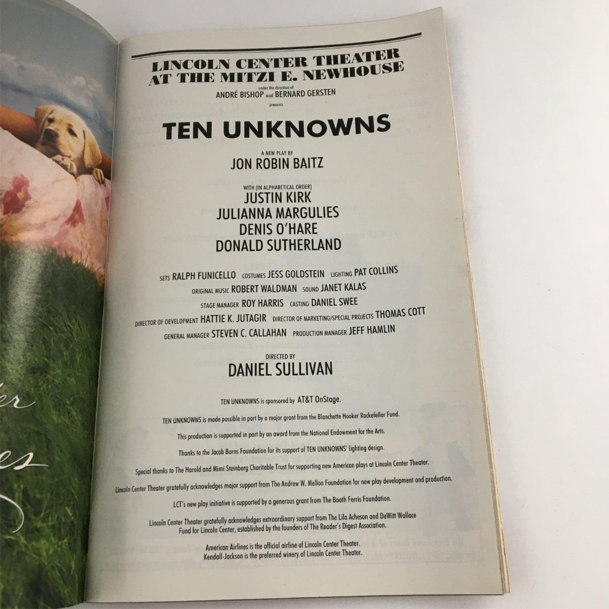 2001 Playbill The Unknowns featuring cast and crew details, showcasing the production at Lincoln Center Theater.