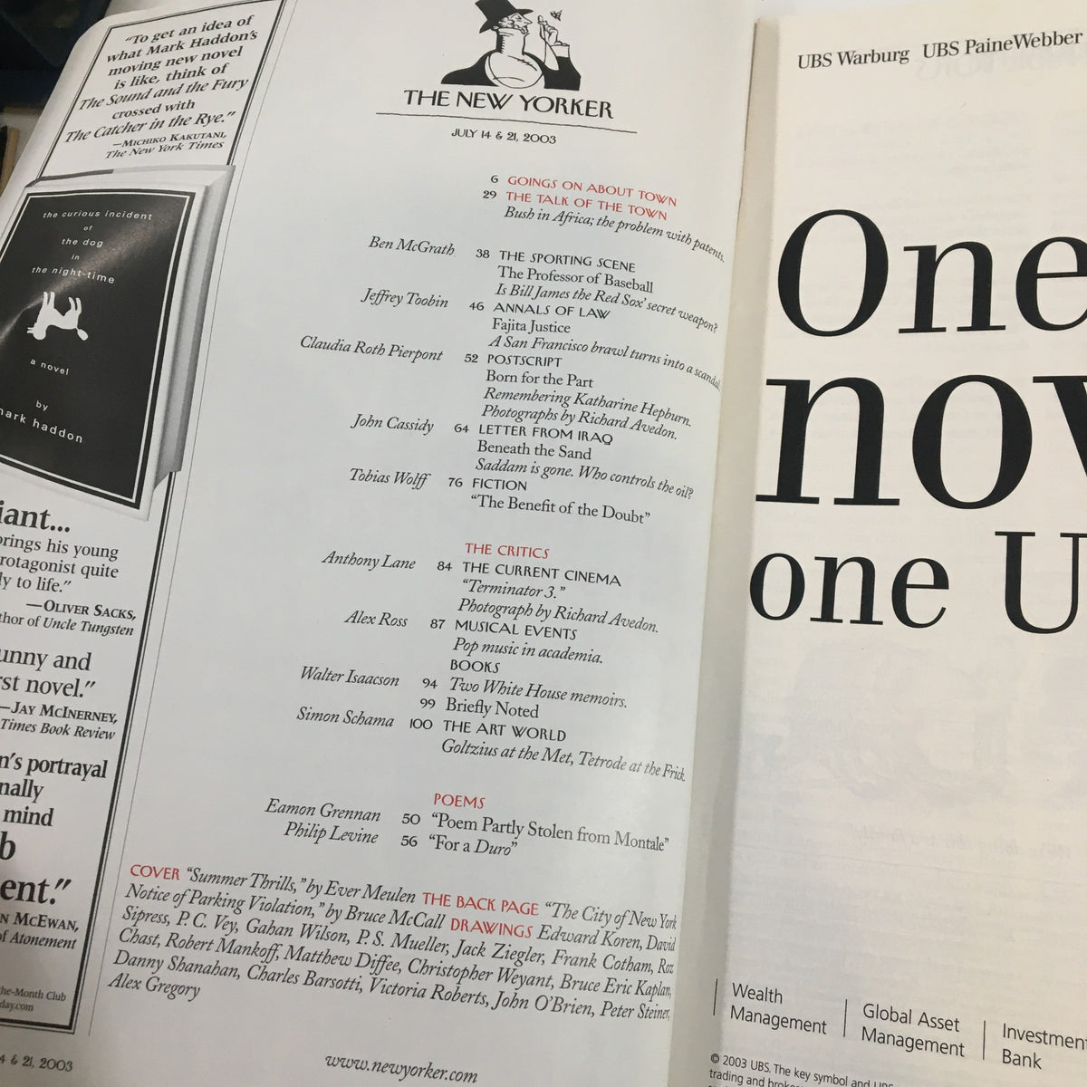 Interior page of The New Yorker Full Magazine July 14 2003 featuring articles and advertisements, showcasing the magazine's distinctive style.