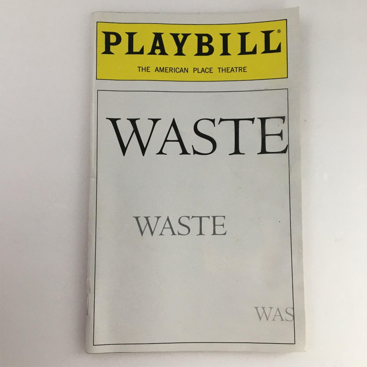 2000 Playbill for 'Waste' by The American Place Theatre featuring the title prominently on the cover. This collectible item showcases the art of theatrical history and is an ideal piece for collectors.