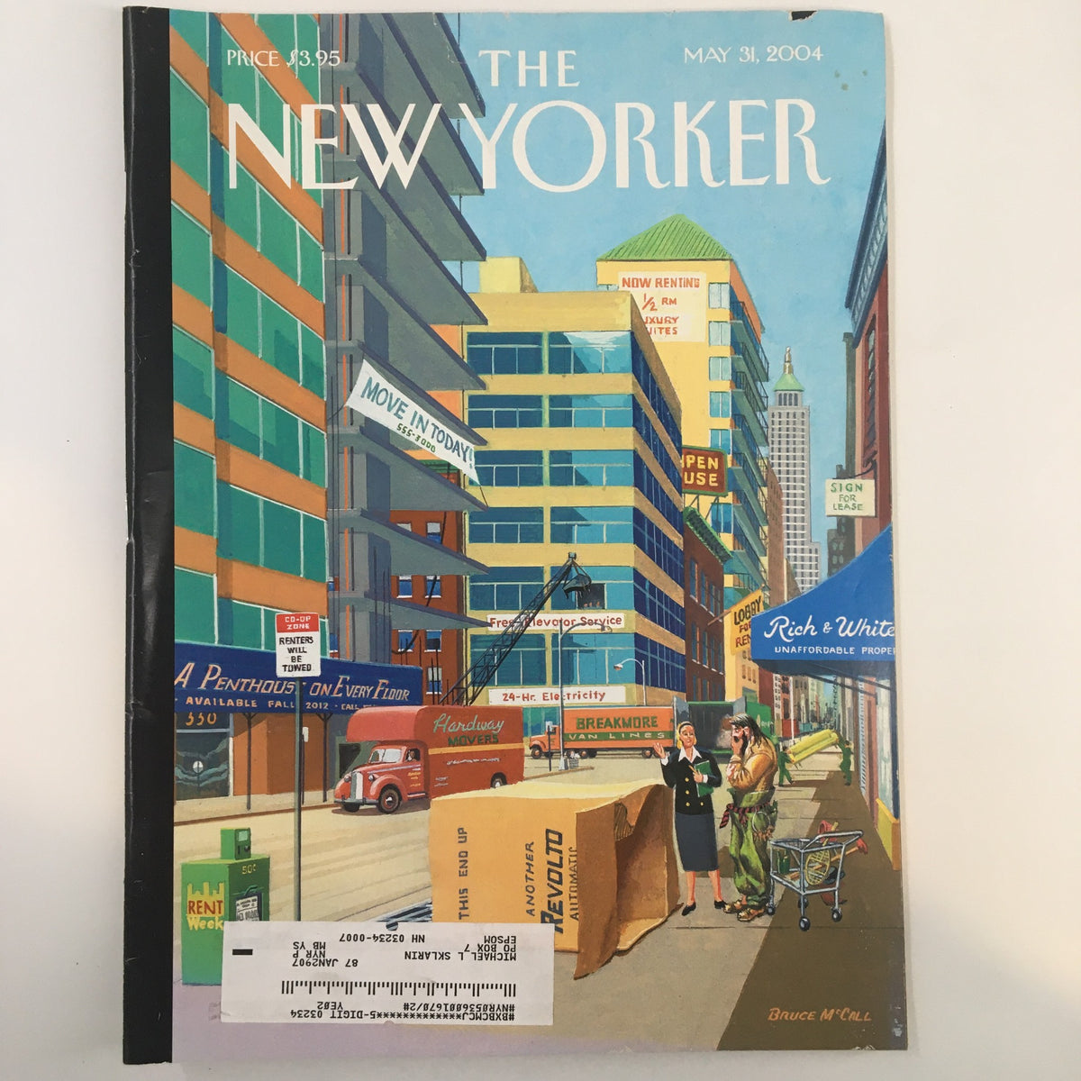 The New Yorker Full Magazine May 31 2004 cover featuring 'A Penthouse on Every Floor' illustration by Bruce McCall, showcasing vibrant cityscape with advertisements and pedestrians.