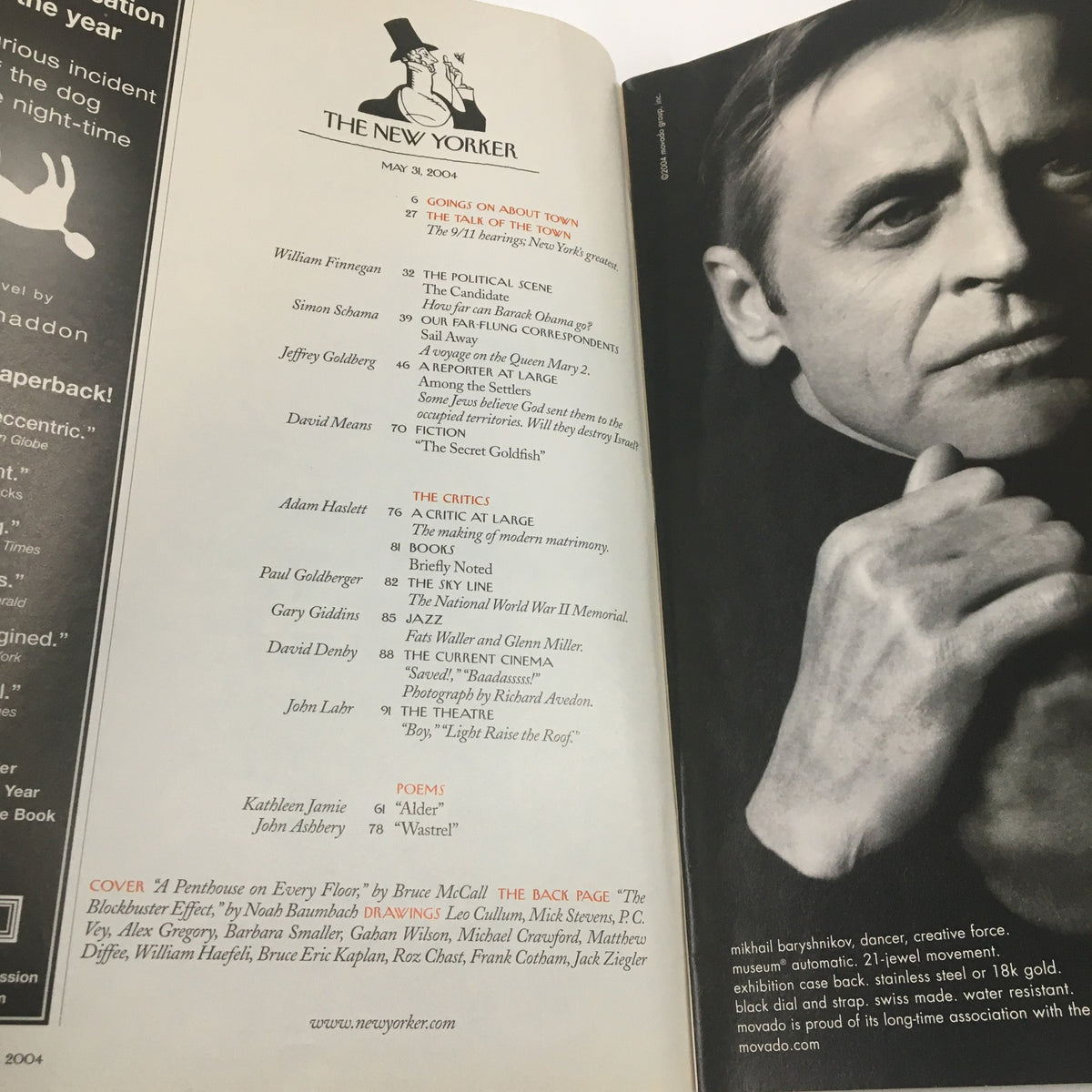 Interior page of The New Yorker Full Magazine May 31 2004, featuring table of contents with article titles and author names, reflecting the magazine's rich literary heritage.