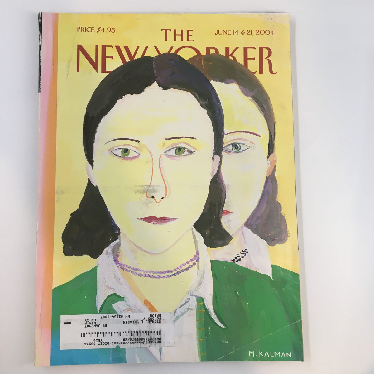 Cover of The New Yorker magazine from June 14, 2004 featuring Maira Kalman's artwork titled 'Twice Removed', depicting a woman with a unique artistic style.