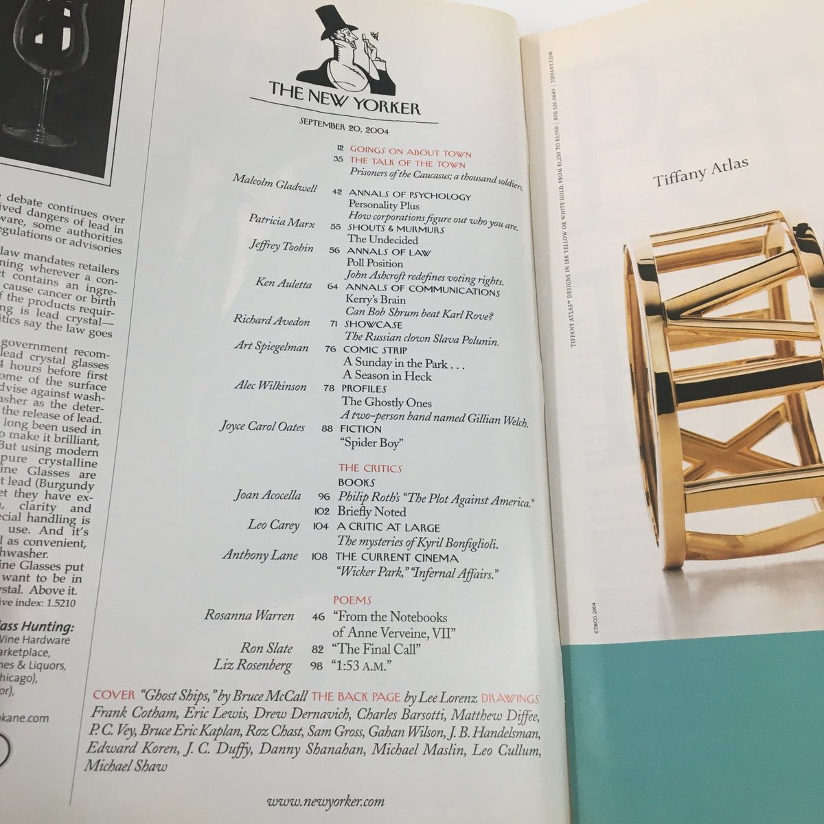 The New Yorker Full Magazine September 20 2004, featuring the table of contents and articles including 'Ghost Ships' by Bruce McCall and various engaging pieces from notable writers.