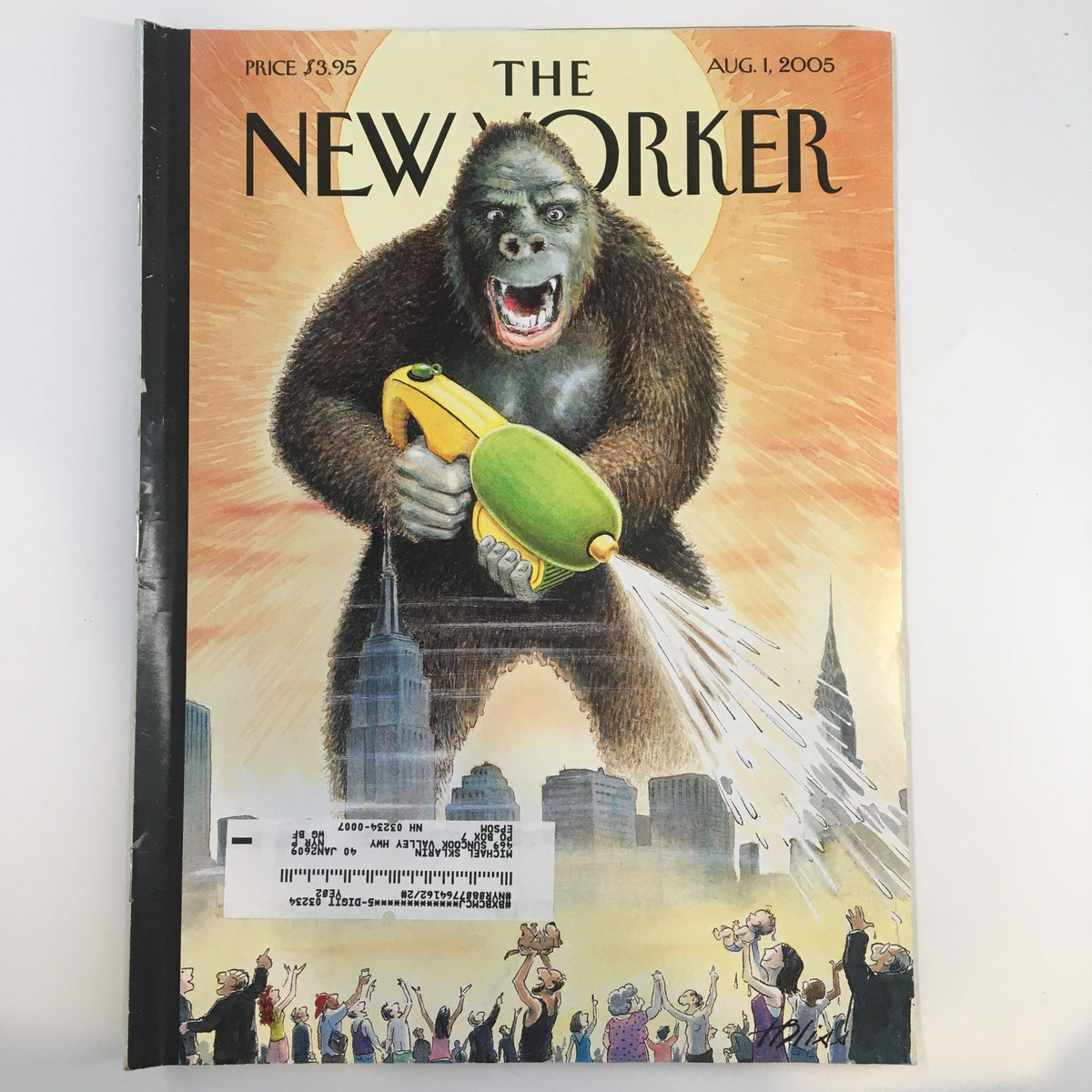 The New Yorker Full Magazine August 1 2005 cover featuring a gorilla wielding a water hose, illustrated by Harry Bliss.