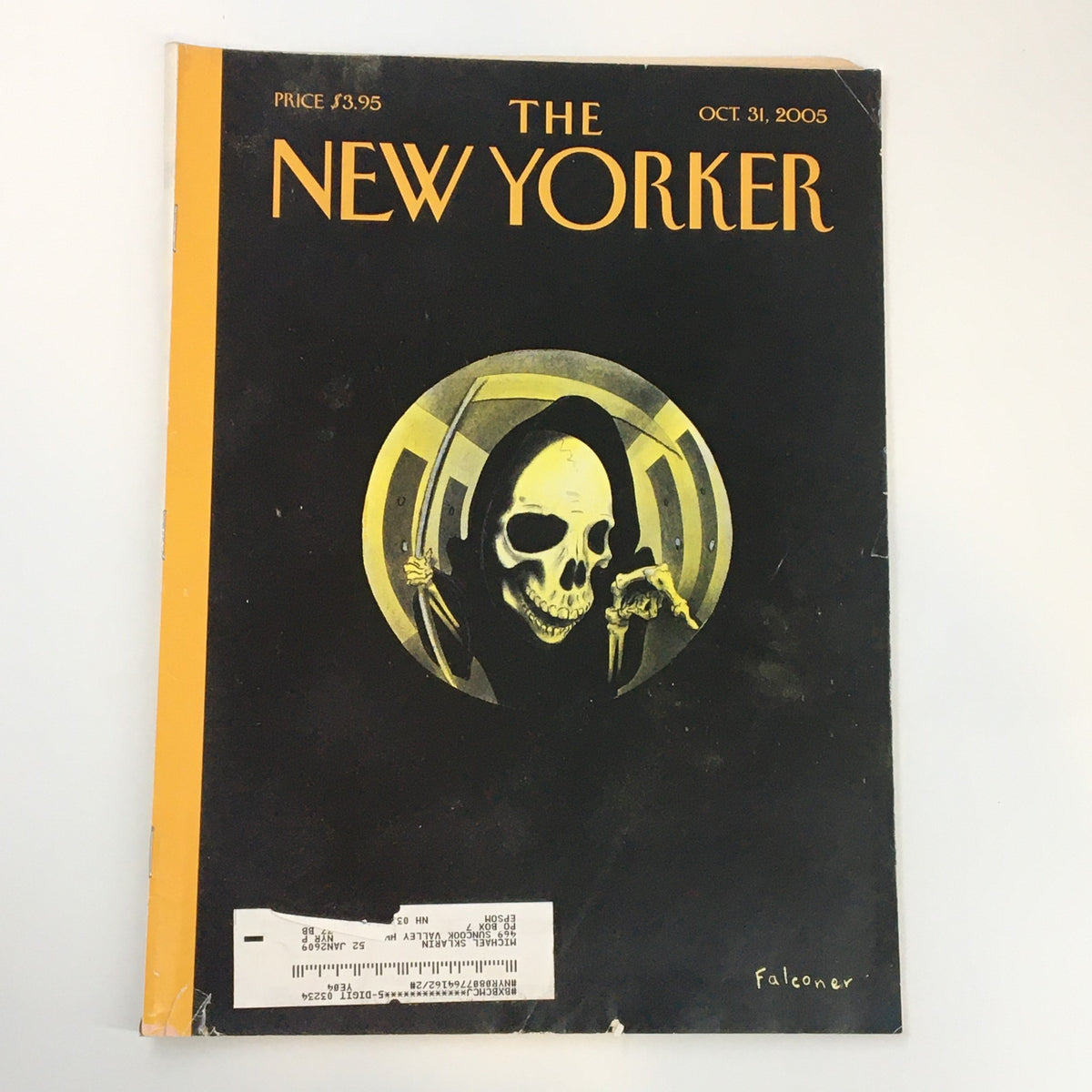 Cover of The New Yorker magazine from October 31, 2005, featuring a spooky skeleton illustration by Ian Falconer, ideal for Halloween themed collections.