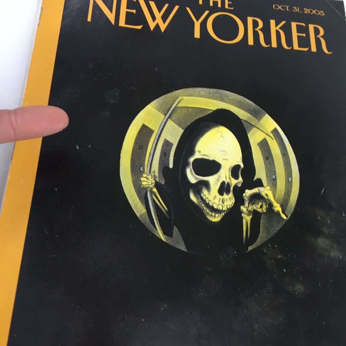 Close-up view of The New Yorker magazine cover from October 31, 2005, highlighting the haunting skeleton art by Ian Falconer.