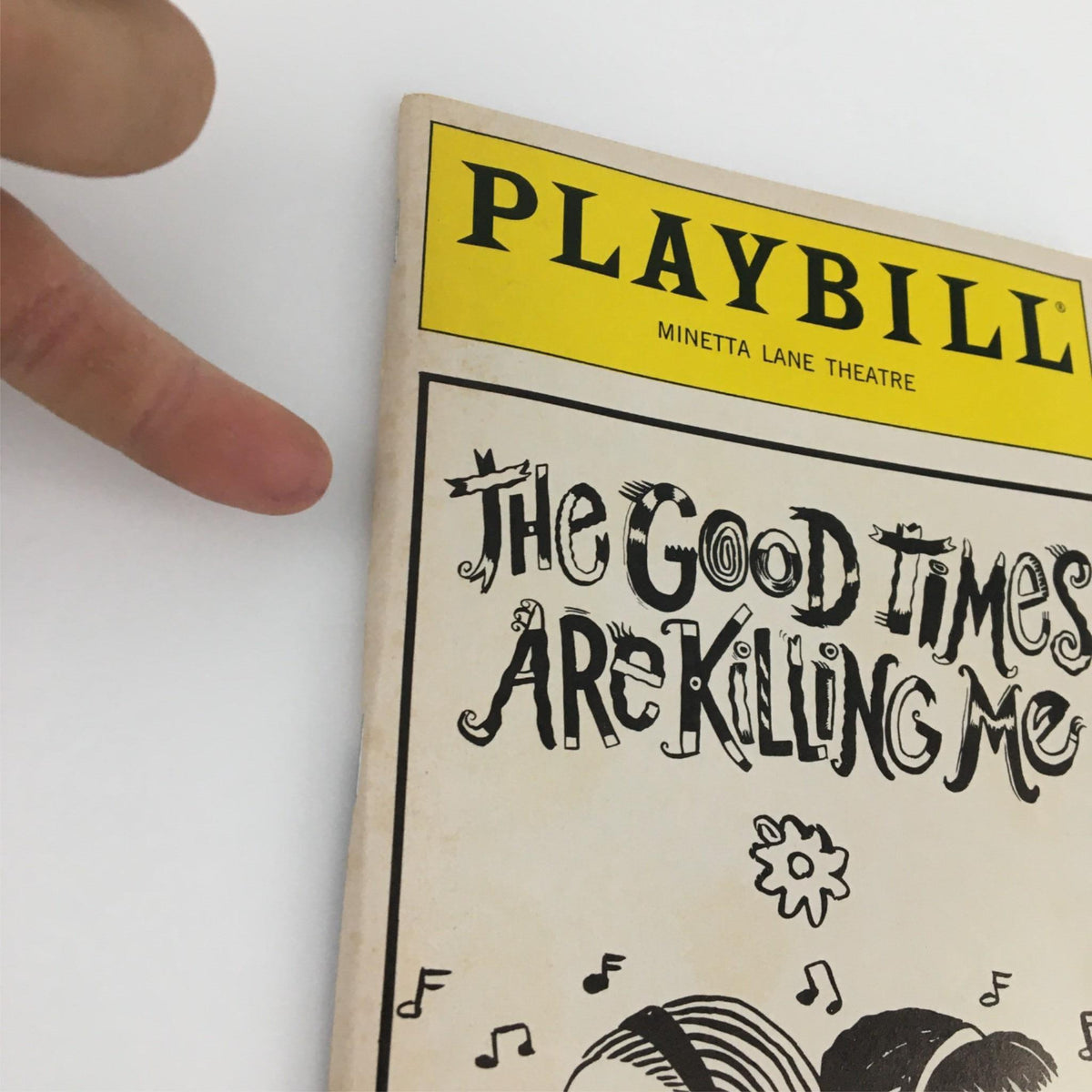 Close-up of the 1991 Playbill for The Good Times are Killing Me, highlighting the artwork.