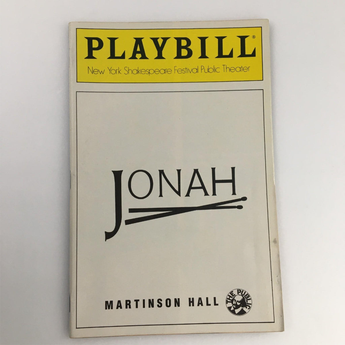 1990 Playbill for 'Jonah' by New York Shakespeare Festival Public Theater at Martison Hall, featuring a classic design with the title prominently displayed.
