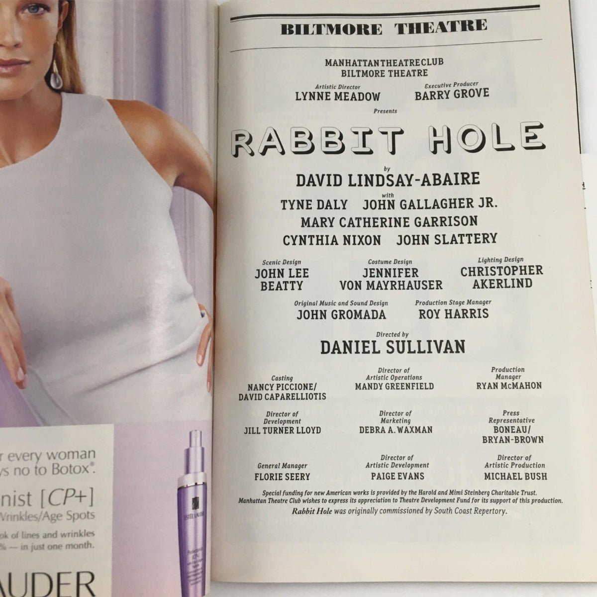 2006 Playbill for Rabbit Hole by Manhattan Theatre Club showcasing cast and creative team details at the Biltmore Theatre