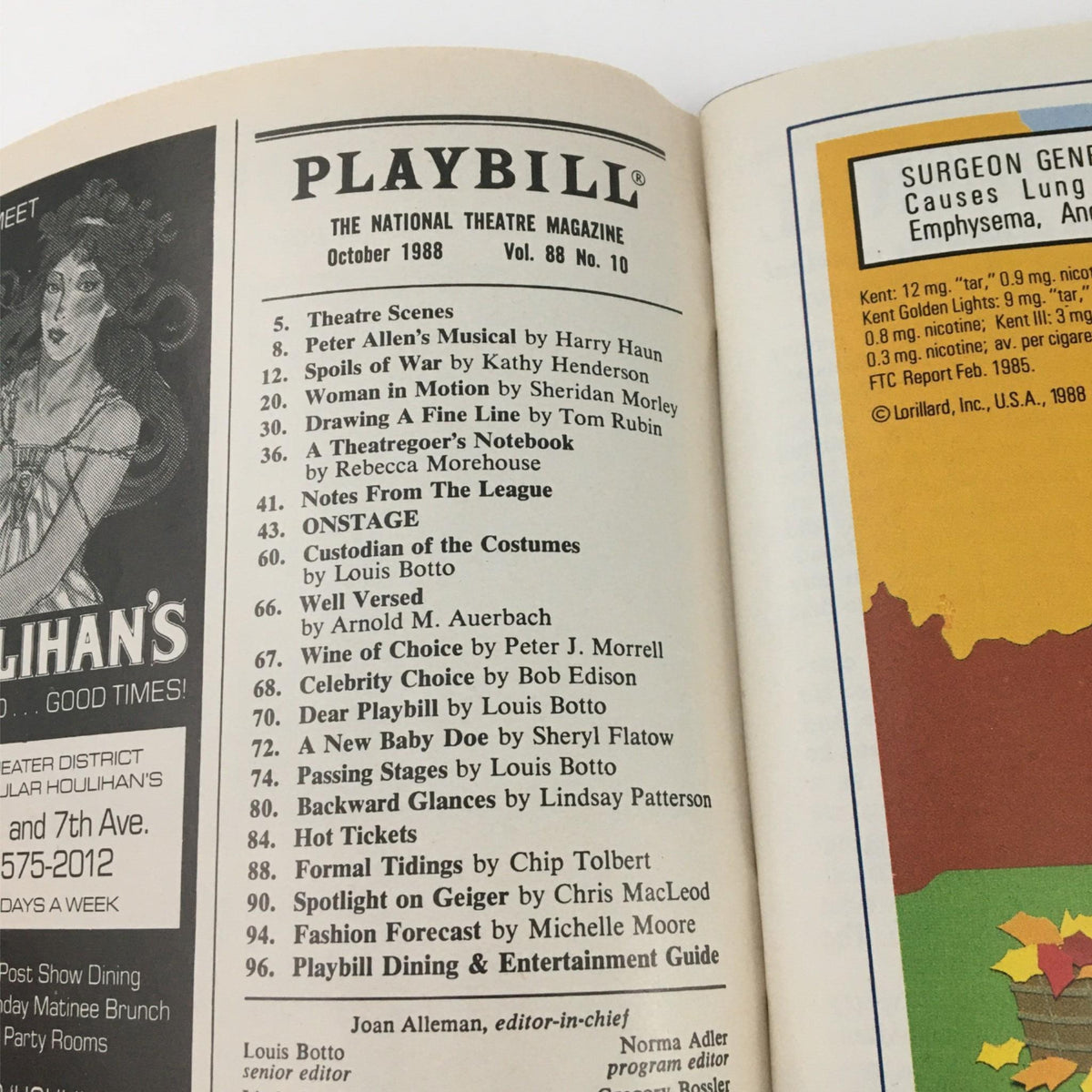 Interior page of the 1988 Playbill for Steel Magnolias, highlighting articles and content from the issue.