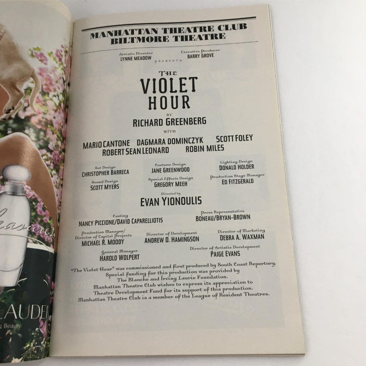 2003 Playbill for The Violet Hour by Richard Greenberg featuring the Manhattan Theatre Club logo and cast information.