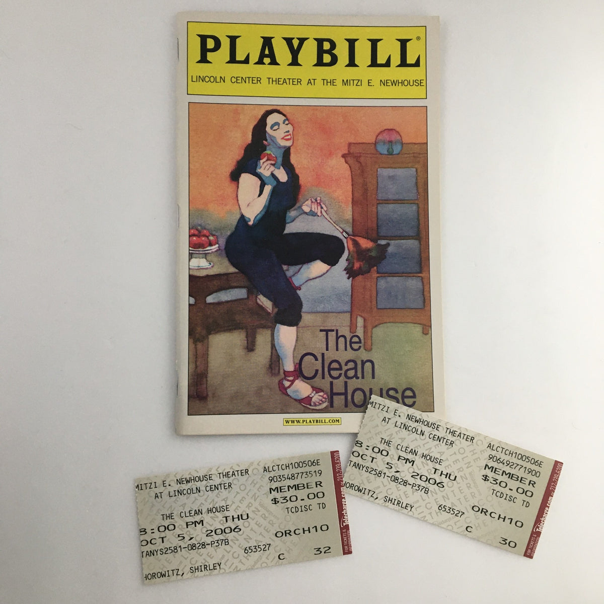 2006 Playbill for 'The Clean House' at the Mitzi E. Newhouse Theater featuring original tickets.