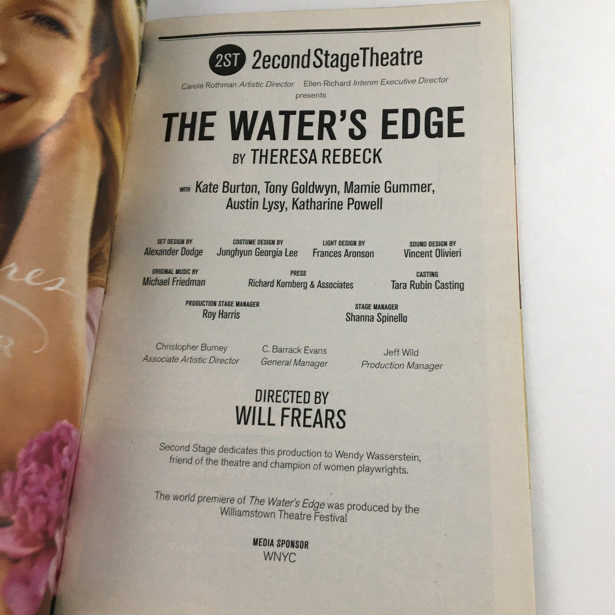 Another interior page of the 2006 Playbill for 'The Water's Edge' detailing cast and creative team, including director Will Frears.