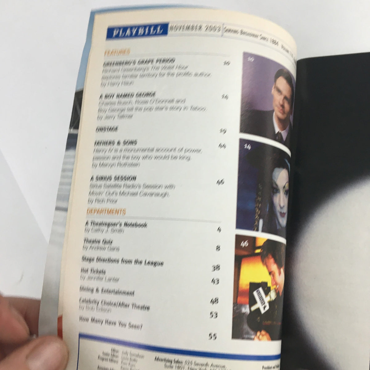 Inside view of the 2003 Playbill for 'Henry IV', displaying detailed features and articles related to the Lincoln Center Theater production.
