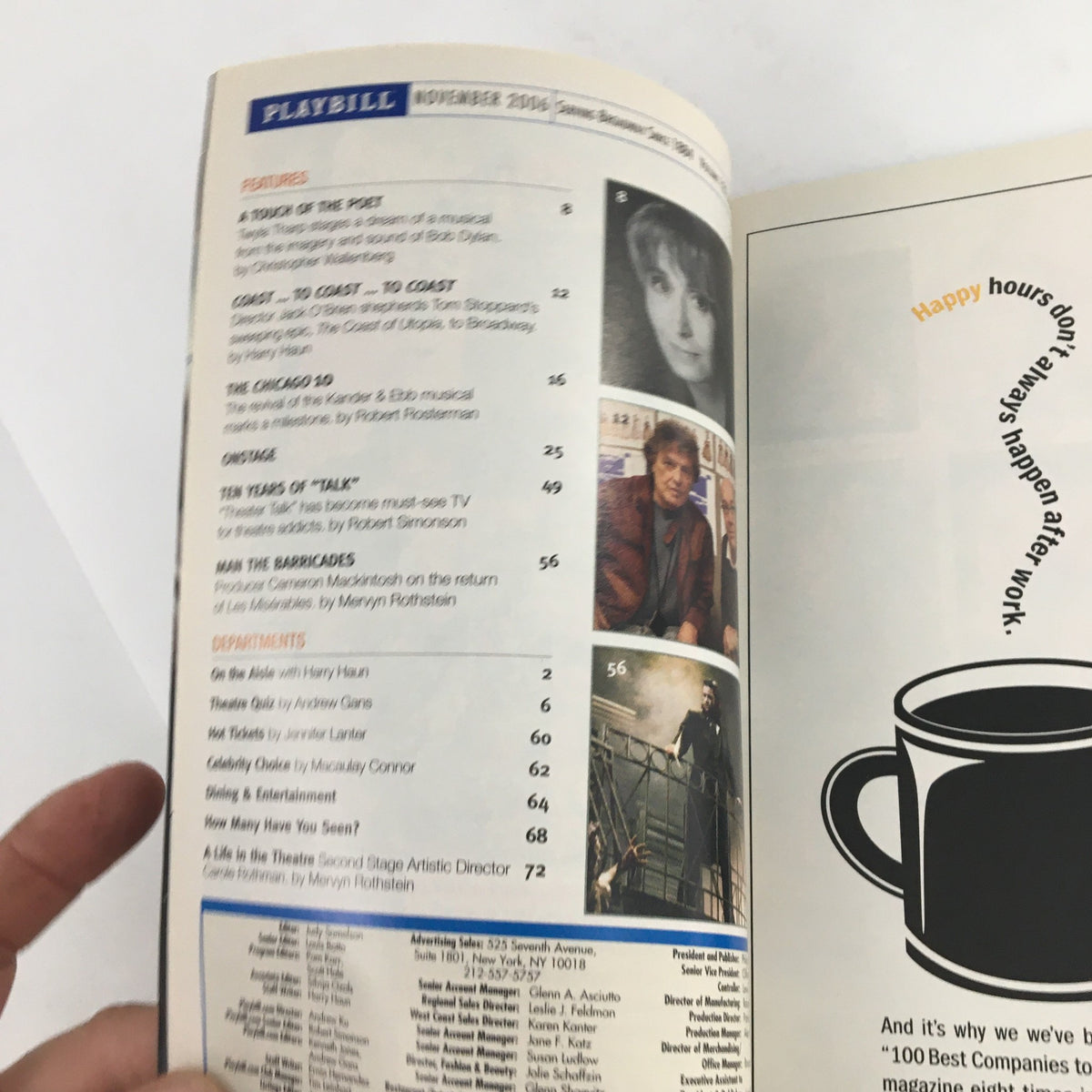 Interior page of the 2006 Playbill for 'Regrets Only' with additional feature articles and content highlighting the theater community.