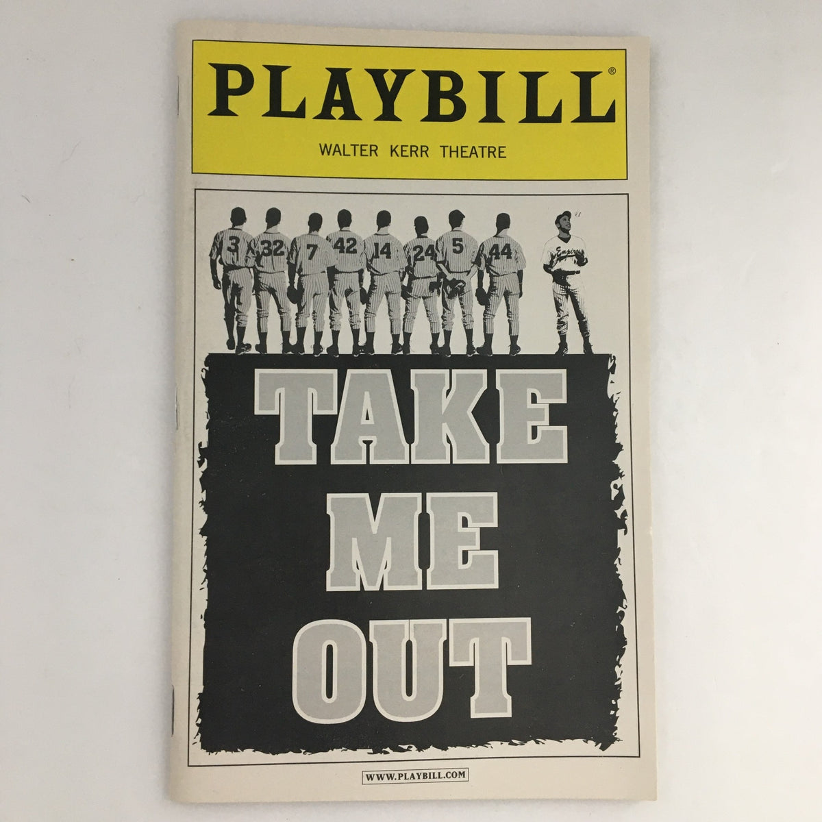 2003 Playbill for 'Take Me Out' at Walter Kerr Theatre featuring a lineup of baseball players on the cover.