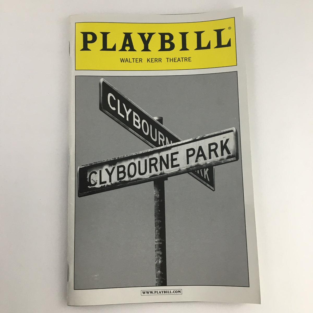 2012 Playbill for 'Clybourne Park' at Walter Kerr Theatre featuring street signs for Clybourne Park.