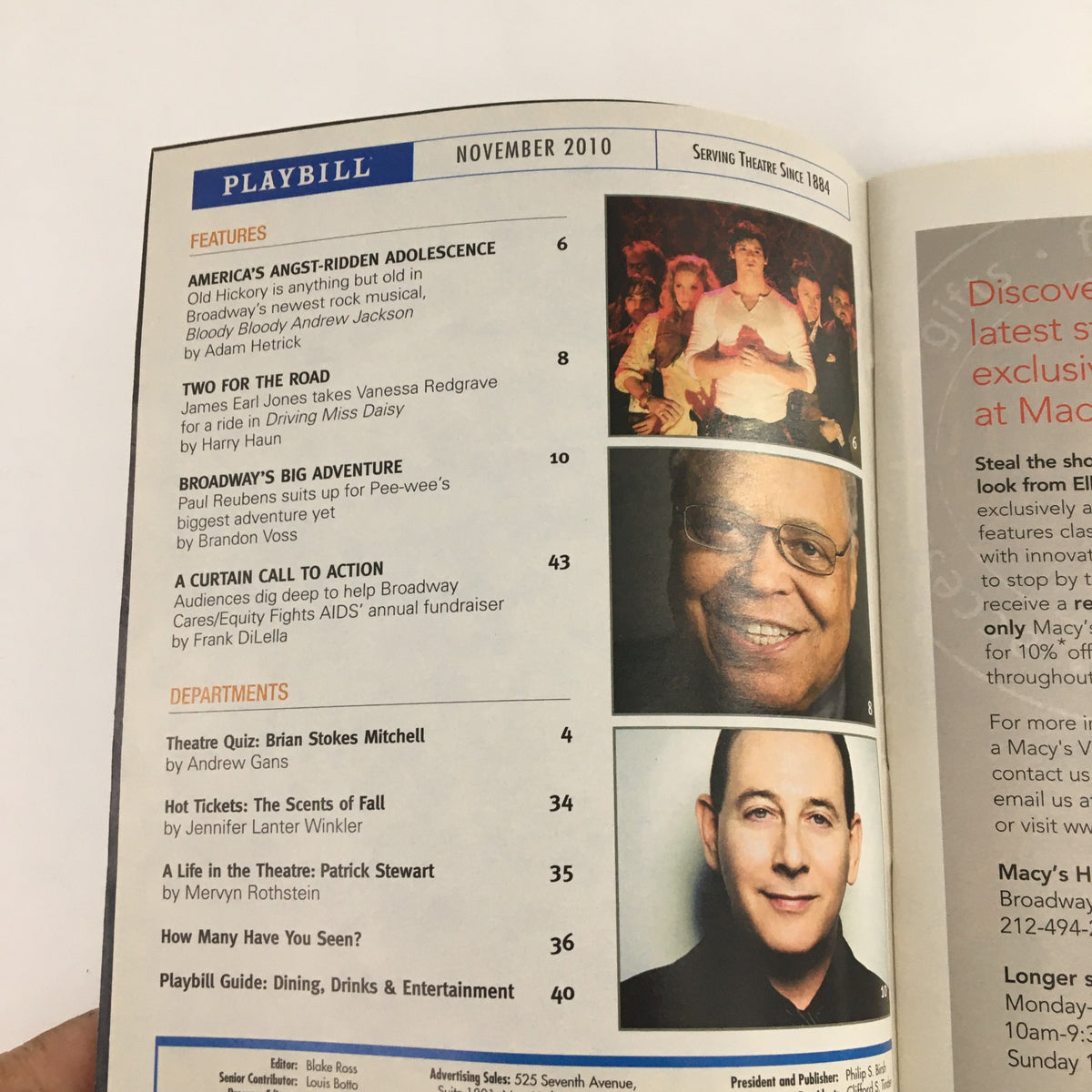 Interior page of the 2010 Playbill for 'Spirit Control' showcasing the November 2010 listings and advertisements.