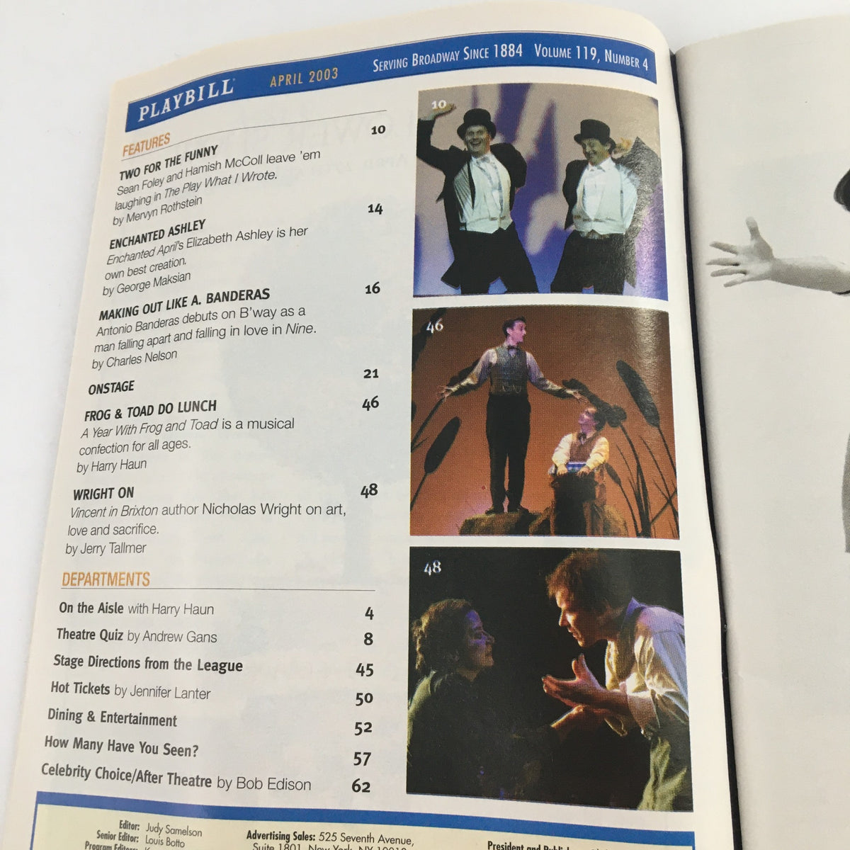 Inside page of the 2003 Playbill from Promenade Theatre with features and articles including 'Tea at Five'.