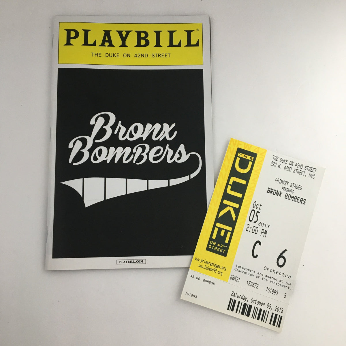 2013 Playbill for 'Bronx Bombers' featuring the cover design with the title and venue details.