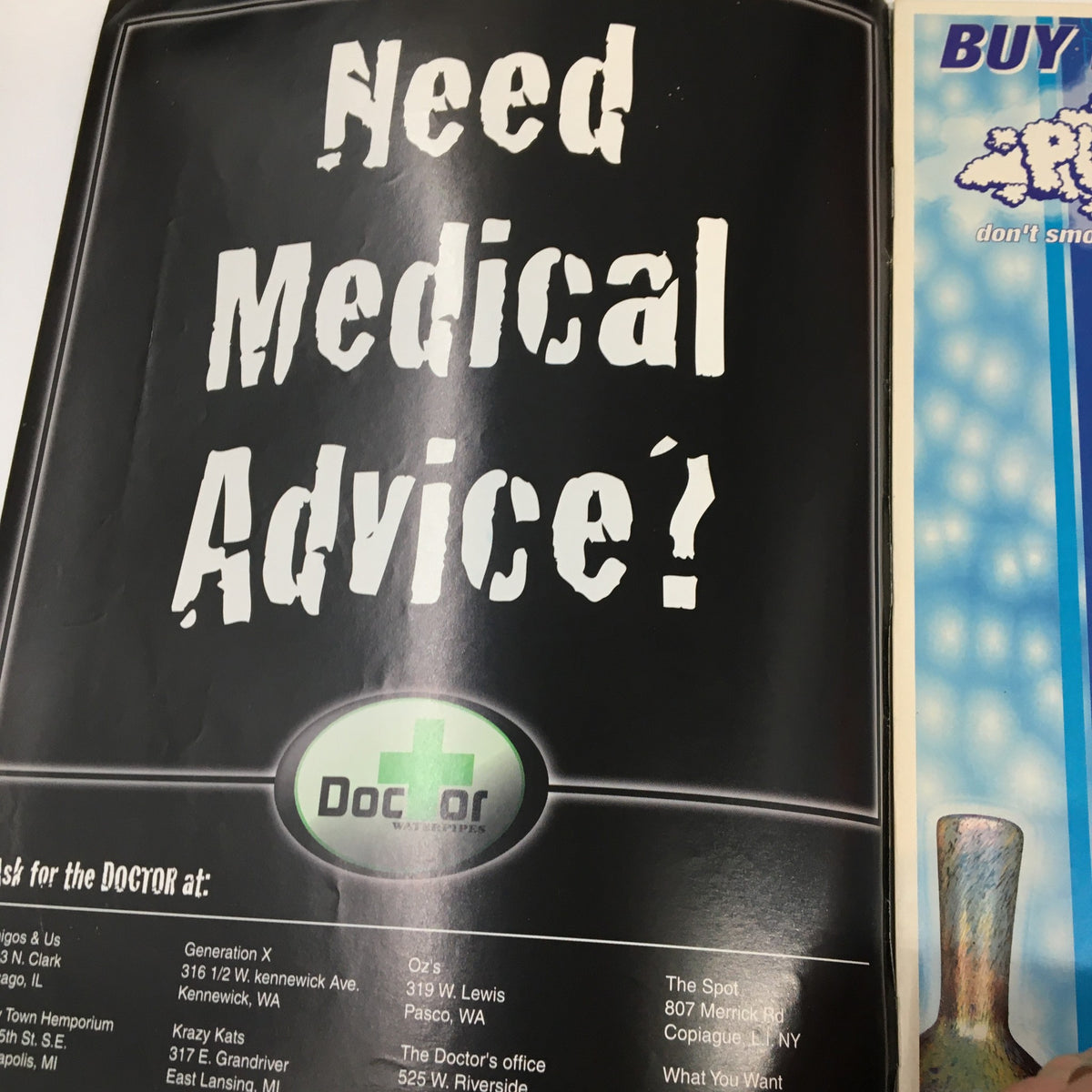 Advertisement page from Cannabis Culture Magazine November 1999 titled 'Need Medical Advice?' featuring medical cannabis contact information.