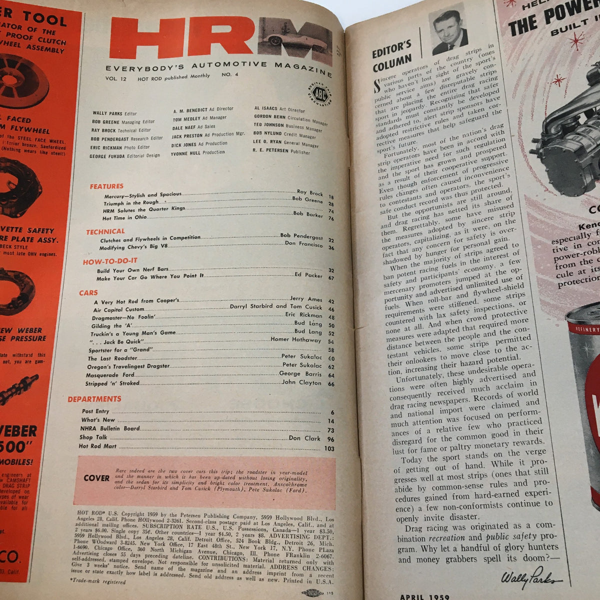 Vintage Hot Rod Magazine April 1959 Competition Clutches and Flywheels