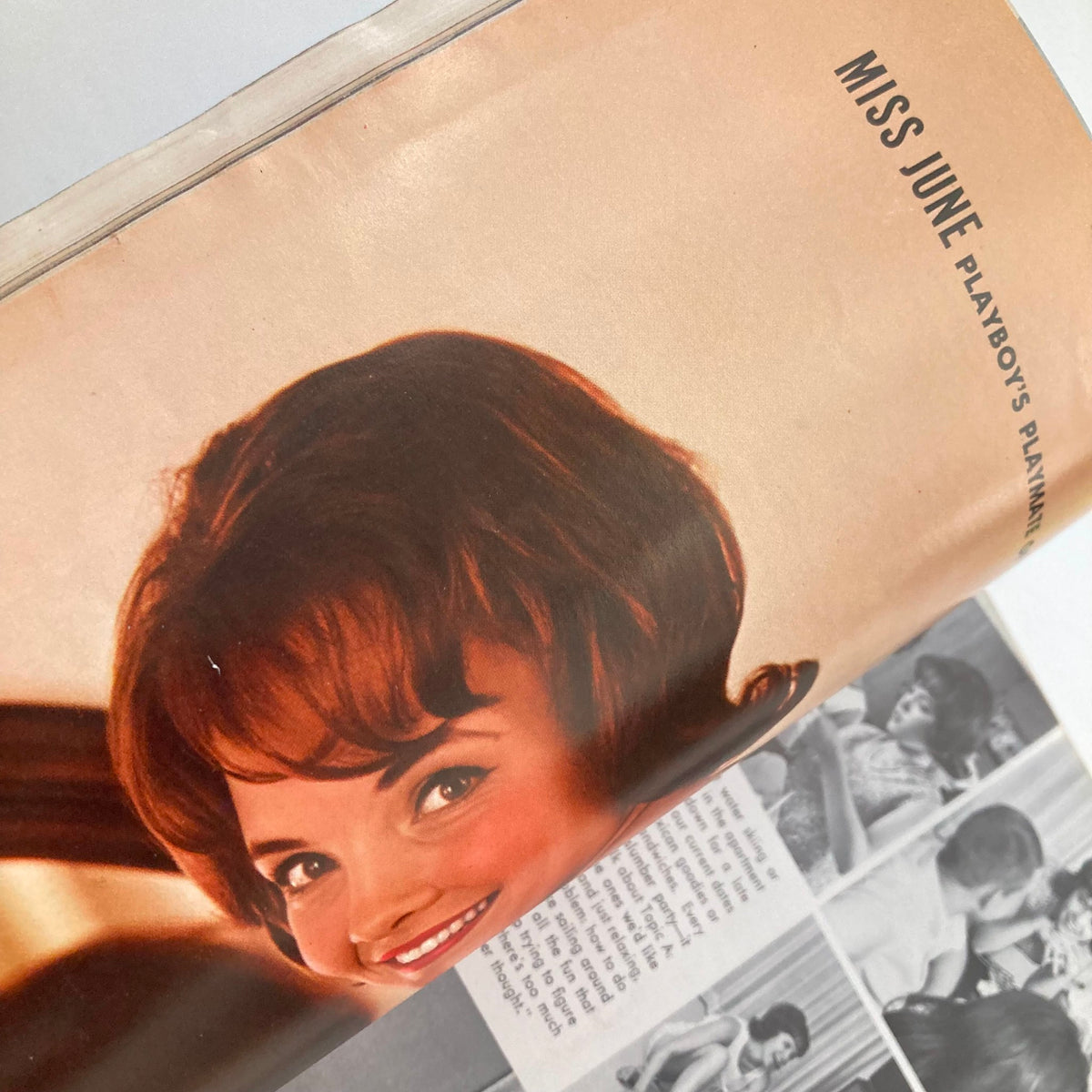 Page from vintage Playboy Magazine June 1964 showcasing Miss June, the featured Playmate, with a charming smile.