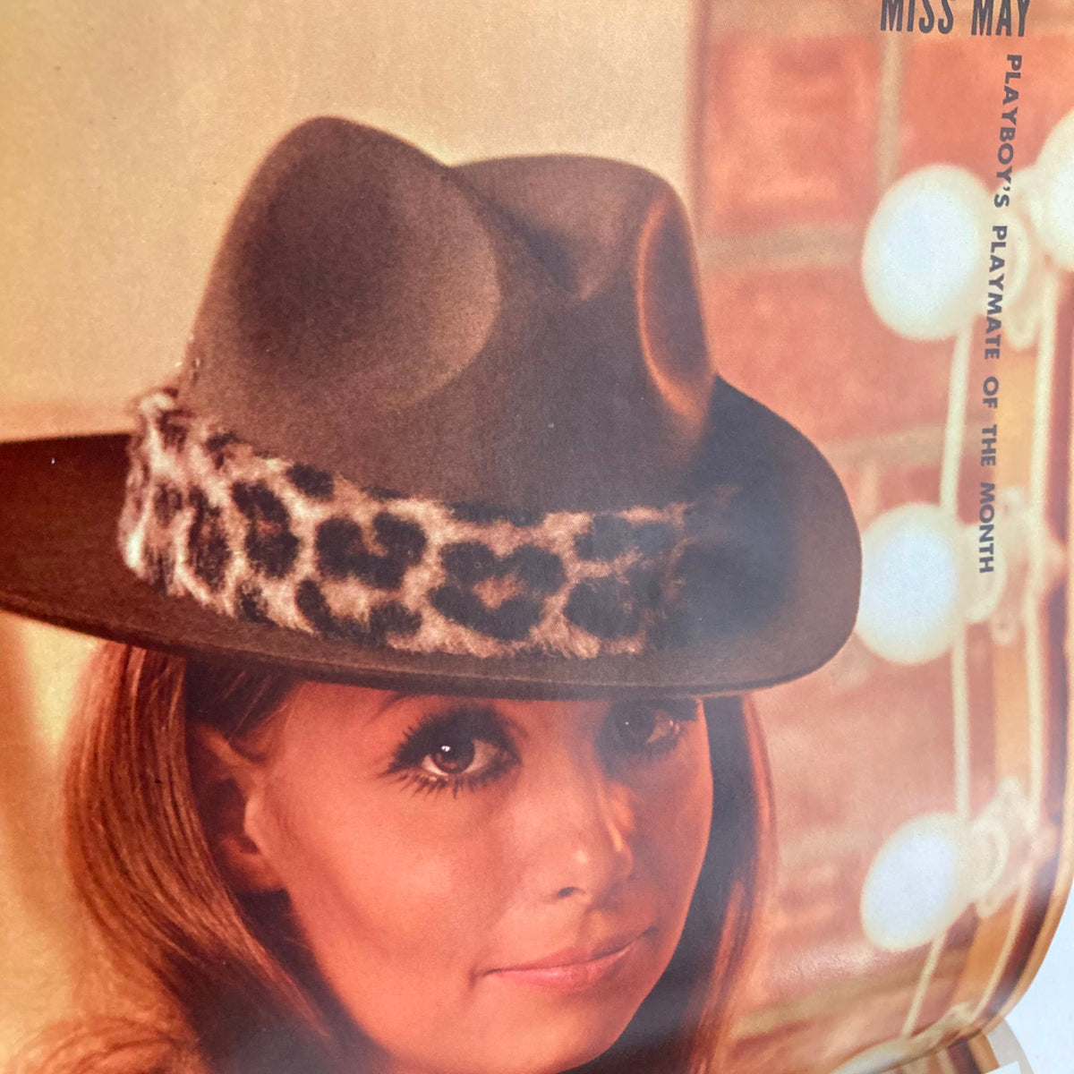 VTG Playboy Magazine May 1968 featuring Elizabeth Jordan as Playmate of the Month, showcasing her in a stylish hat with a leopard print band.