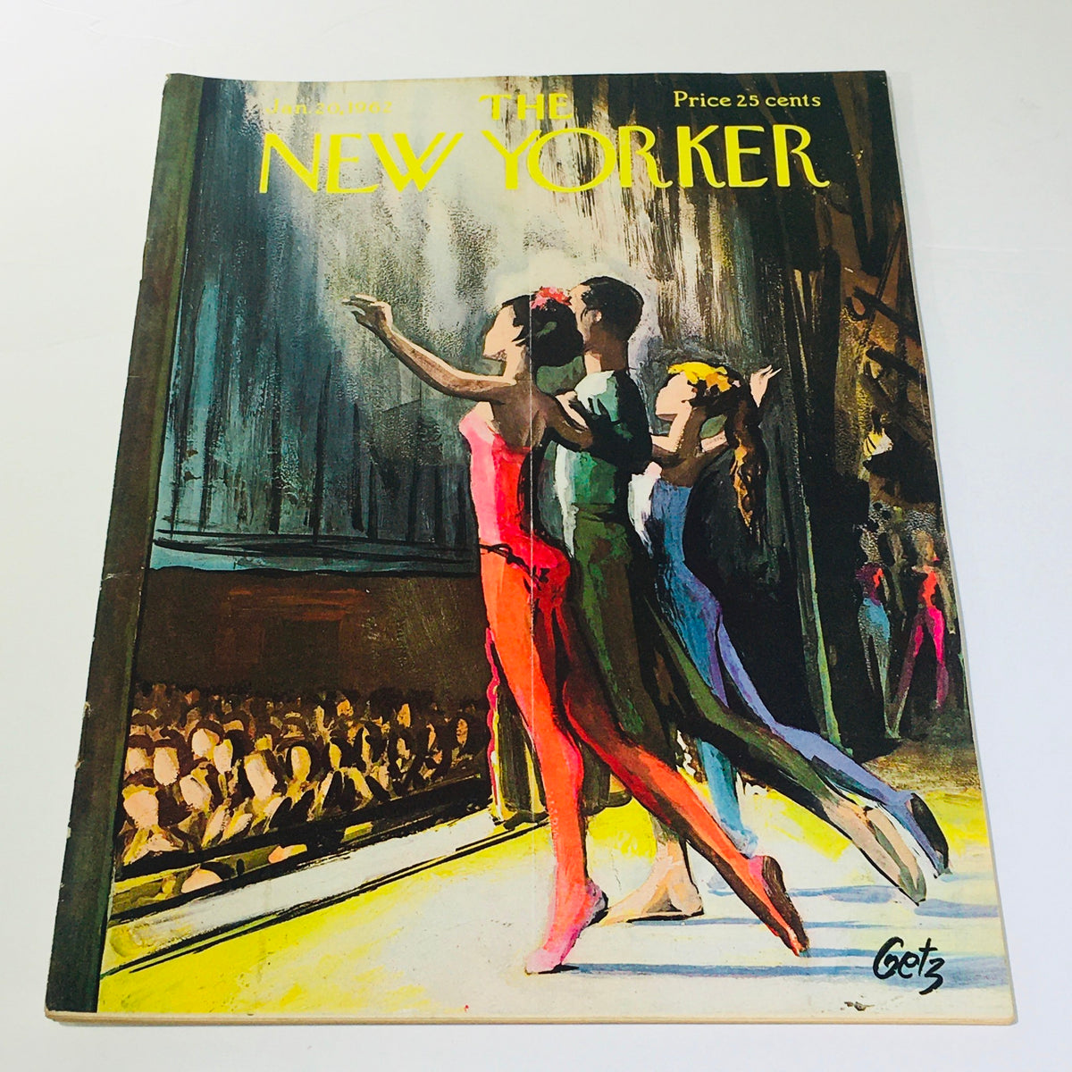 Cover of The New Yorker magazine from January 20, 1962, featuring an artistic illustration by Arthur Getz depicting dancers on stage in vibrant colors.