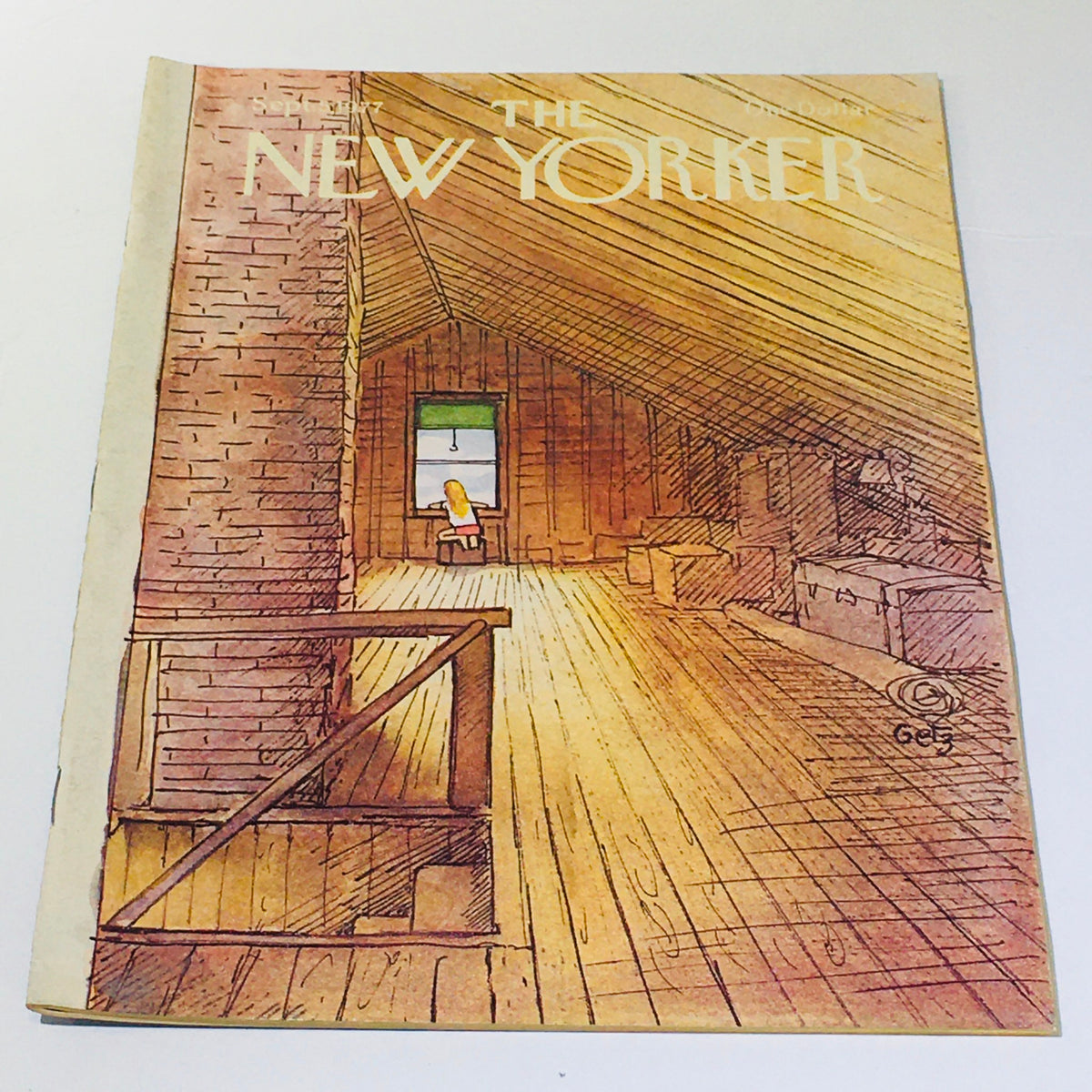 The New Yorker: September 5 1977 - Full magazine cover illustrated by Arthur Getz, depicting an inviting attic scene with wooden floors and a window view.