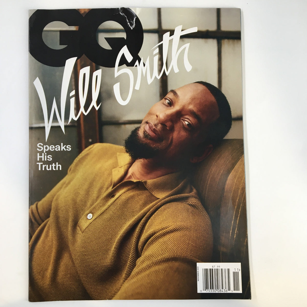 GQ Magazine November 2021 featuring actor Will Smith on the cover, showcasing him in a relaxed pose with a serious expression, emphasizing his insights on personal truth.