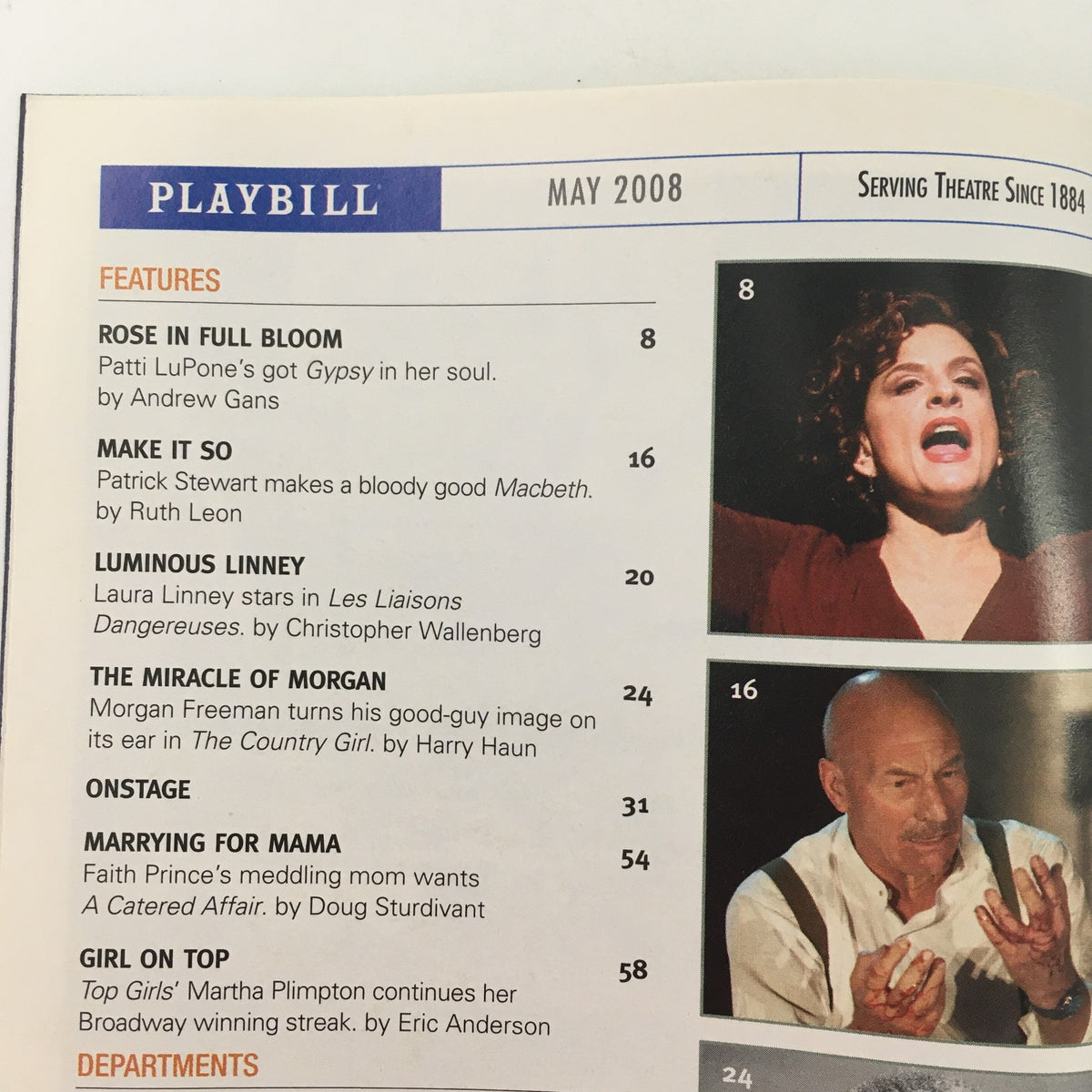 Inside page of the 2008 Playbill for the Signature Theatre Company's production of 'Occupant' by Edward Albee, featuring articles and feature sections.