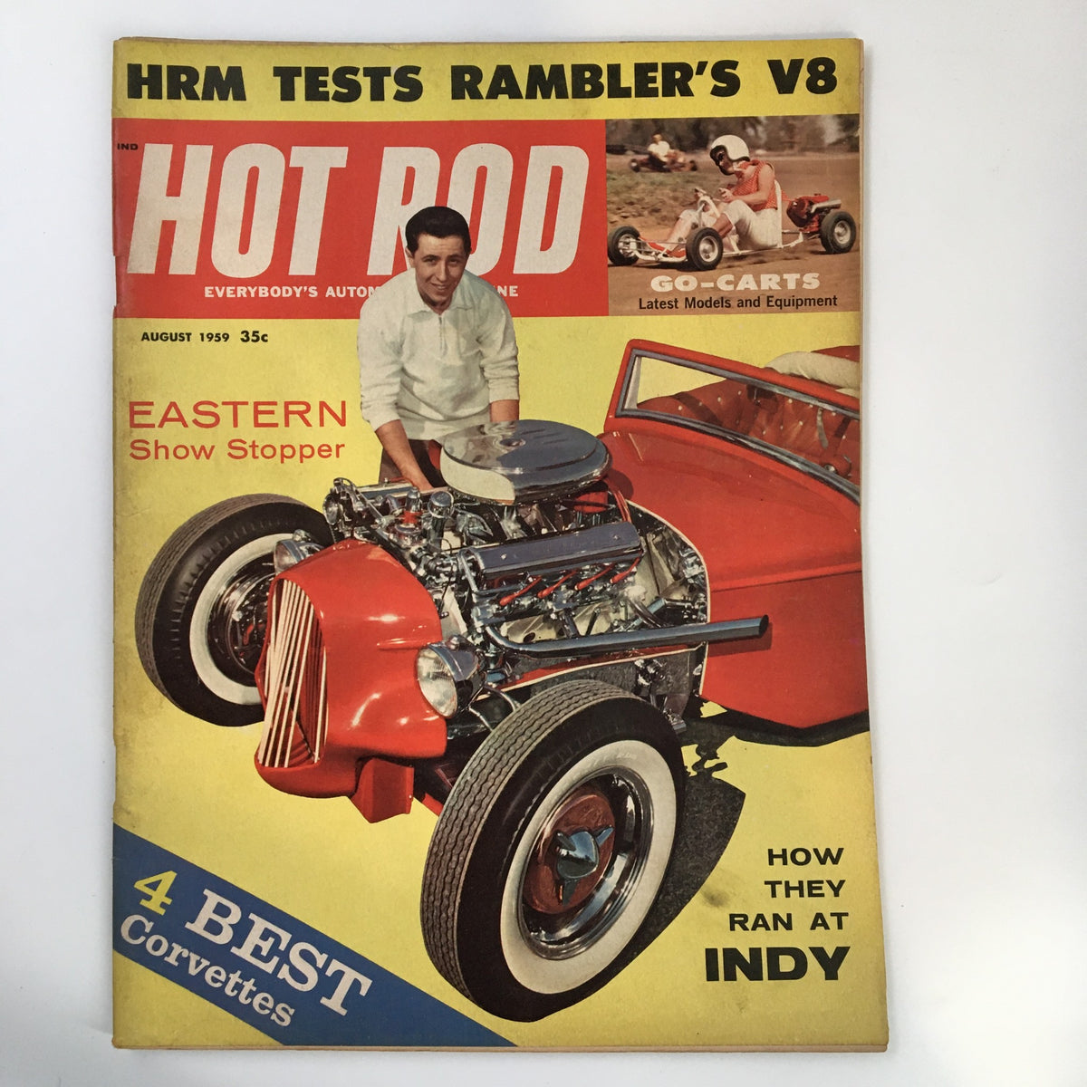 VTG Hot Rod Magazine August 1959 cover featuring the Eastern Show Stopper and showcasing a classic hot rod with a W.W. model and colorful layout.