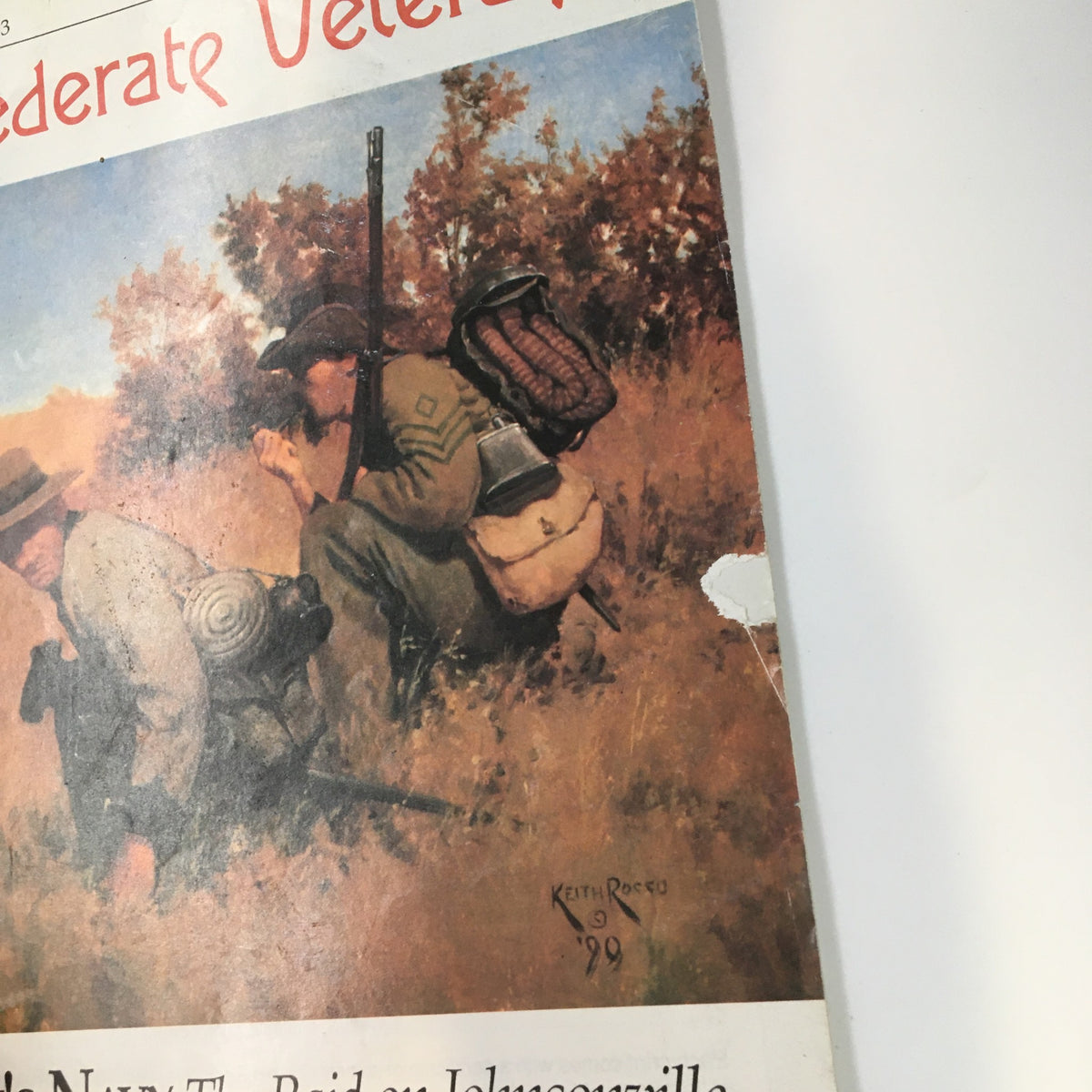 Close-up view of the front cover of Confederate Veteran Magazine January 1993, highlighting the title and image related to Forrest's Navy.