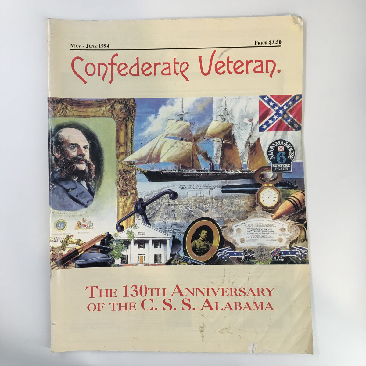 Cover of the Confederate Veteran Magazine, May 1994, commemorating the 130th Anniversary of the CSS Alabama, featuring historical images and artifacts related to the Confederate Navy.