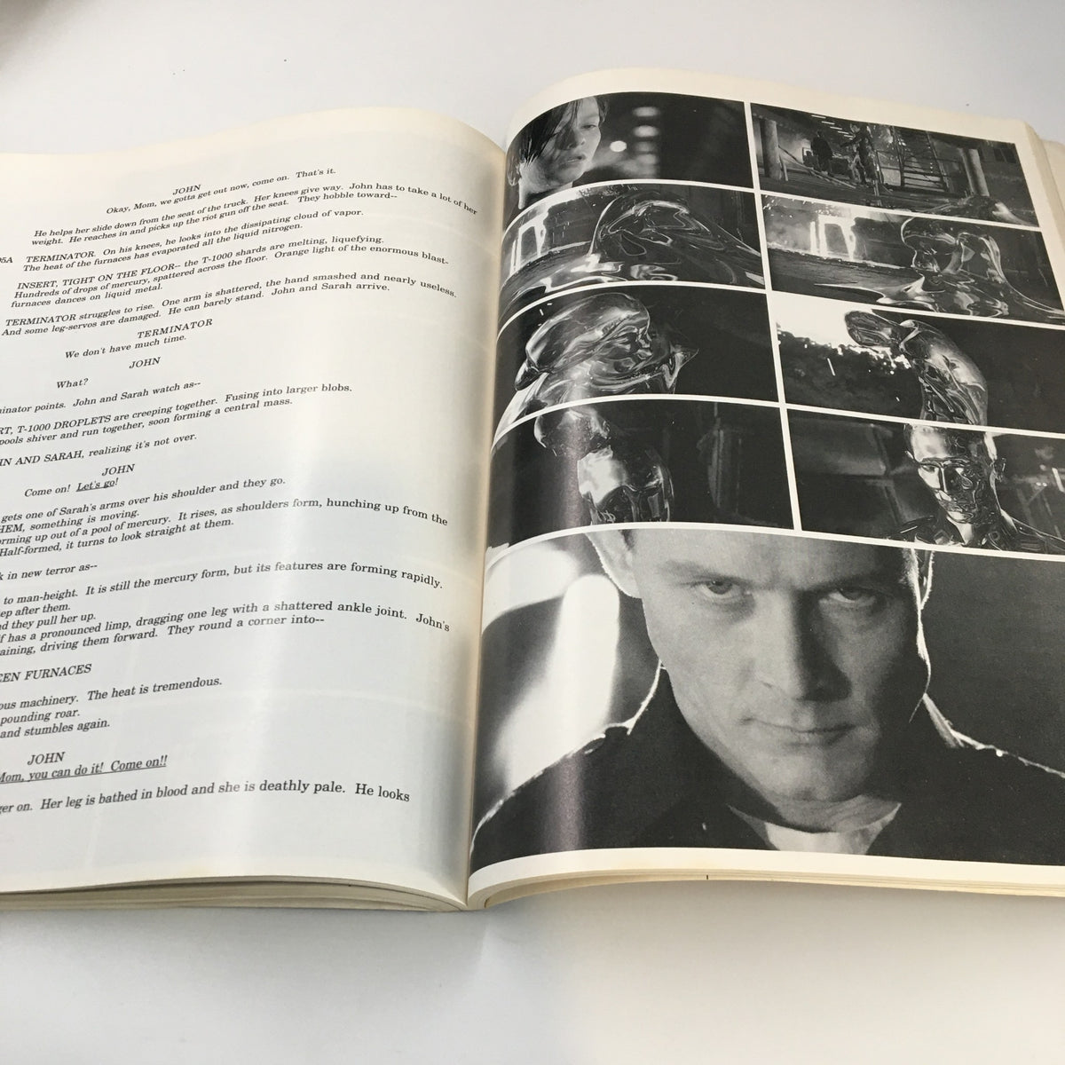 1991 Terminator 2 Judgement Day The Book of The Film An Illustrated Screenplay highlights pivotal scenes with characters engaged in a high-stakes narrative.